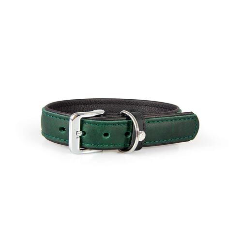 Das Lederband Hundehalsband Vancouver Hunting Green / Black B: 25 mm / L: 40 cm