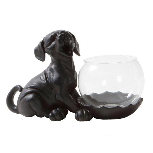 Happy-House: Teelichthalter Hund mit Glas braun 18,5x10x11cm