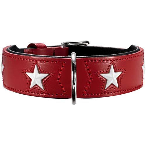 Hunter: Halsband Magic Star S- M (50)  rot/schwarz Rindsleder