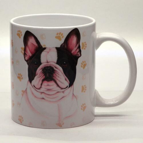 Power Gift Kaffeebecher, Motiv Französische Bulldogge, weiß, 9,5 x Ø 8cm.