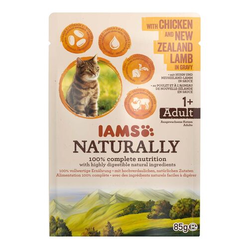IAMS Naturally Adult Cat mit Huhn und Neuseeland-Lamm in Sauce  85g