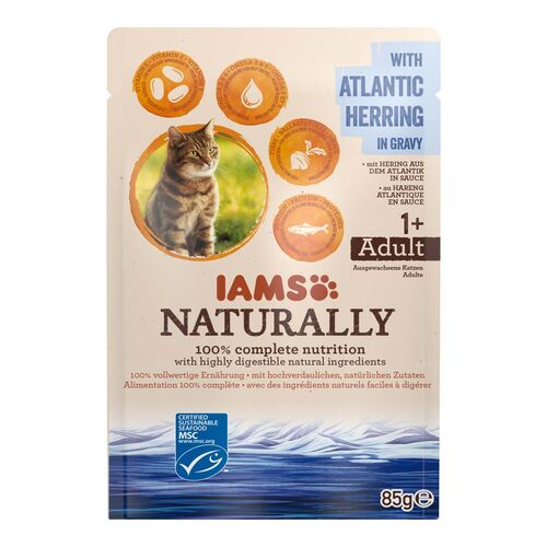 IAMS Naturally Adult Cat mit Hering aus dem Atlantik in Sauce  85g