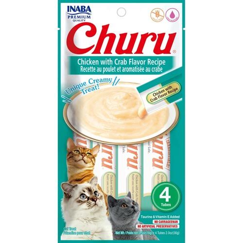 Inaba Churu Cat Snack Püree Huhn mit Krabben, Katzenfutter 4x 14g