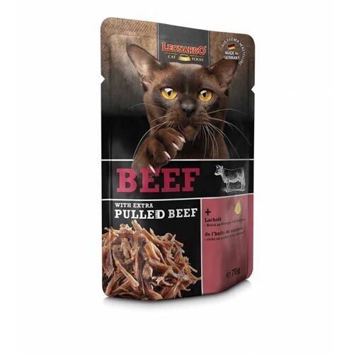 Leonardo Beef+ extra pulled Beef Nassfutter für Katzen 70 g