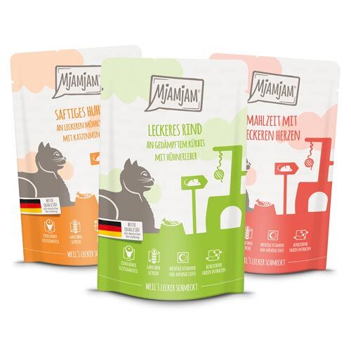 Mjamjam Mahlzeiten Mixpaket 1, Quetschie Probierpaket für Katzen 12 x 125 g