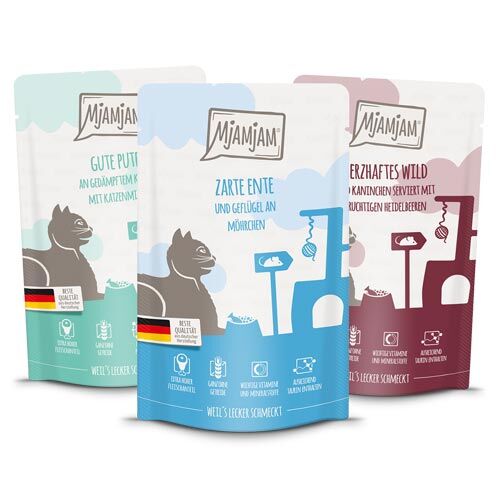 Mjamjam Mahlzeiten Mixpaket II, Quetschie Probierpaket für Katzen 12 x 125 g