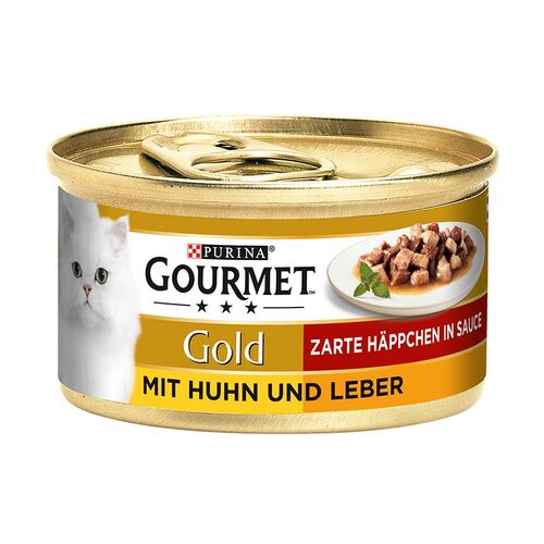 Gourmet Gold Katzennassfutter Zarte Häppchen in Sauce mit Huhn und Leber  85g