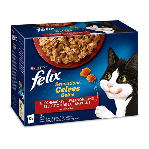 Felix Sensations Gelees Geschmackvielfalt vom Land, Nassfutter für Katzen 12 x 85g