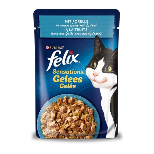Felix Sensations Gelees mit Forelle & Spinat, Nassfutter für Katzen 85 g