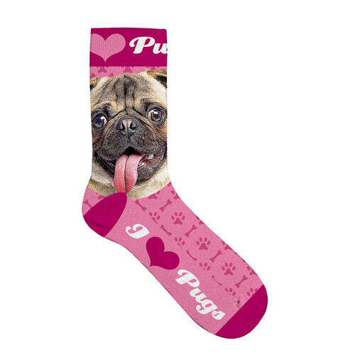 Plenty Gifts Socks Pug, Socken Gr. 33-38, pink, mit Mopsmotiv