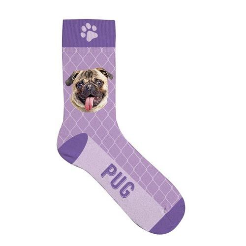 Plenty Gifts Pet Socks Pug, Socken mit Hundemotiv, lila, Größe: 42-45