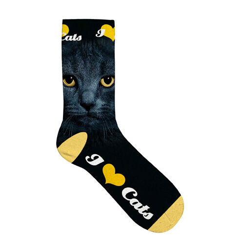 Plenty Gifts Socks Black Cat Eyes, Socken Gr. 33-38 schwarz, schwarze Katze Augen Motiv