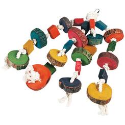 Flamingo: Papageien-Spielzeug 4 Seile mit abwechselnden runden + eckigen Holzstücken
