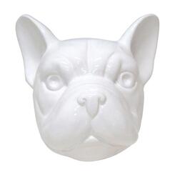 Happy-House: Kopf Französische Bulldogge Glänzend Weiß 14,5x10,5x16cm