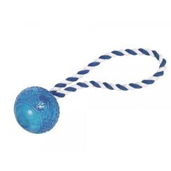 Nobby TPR Ball mit Seil blau Rubber Line 26cm Hundespielzeug