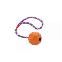 Nobby Vollgummi Ball mit Glocke und Seil, Rubber Line Hundespielzeug 7cm