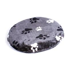 Karlie: Ruheplatz aus Plüsch Kissen Oval mit Pfötchen grau/schwarz/weiß  50 cm