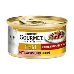 Gourmet Gold Zarte Häppchen in Sauce mit Lachs und Huhn  85g