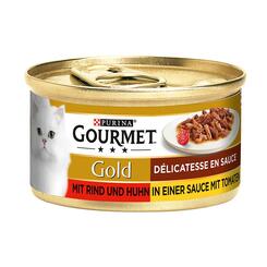 Gourmet Gold Katzennassfutter Délicatesse en Sauce mit Rind & Huhn in Tomatensauce  85g
