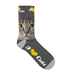 Plenty Gifts Socks Grey Cat Eyes, Socken Gr. 33-38, grau, graue Katze Motiv