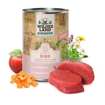 Wildes Land Classic Puppy Rind mit Süßkartoffel Äpfel Wildkräutern & Distelöl 400g