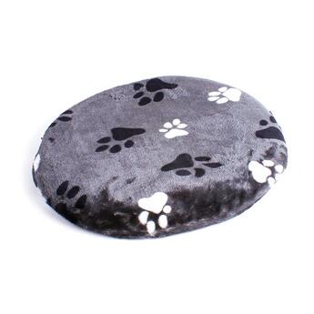 Karlie: Ruheplatz aus Plüsch Kissen Oval mit Pfötchen grau/schwarz/weiß 110cm