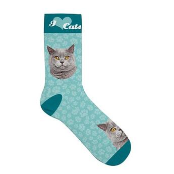 Plenty Gifts Pet Socks British Shorthair Cat, Socken mit Katzenmotiv, türkis, Größe: 36-41